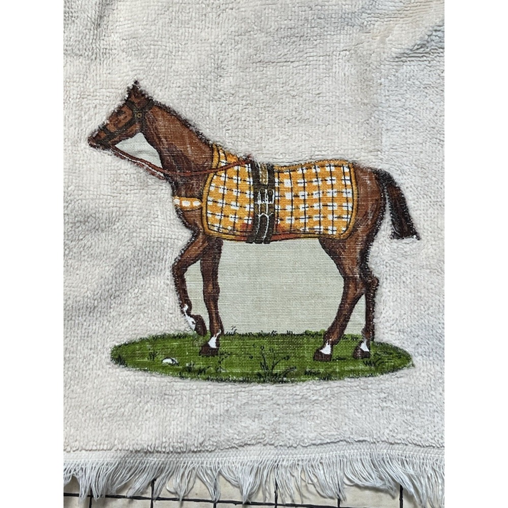 VTG 1960s Martex Hand Towel Sewed Horse/ Western W/Fringe